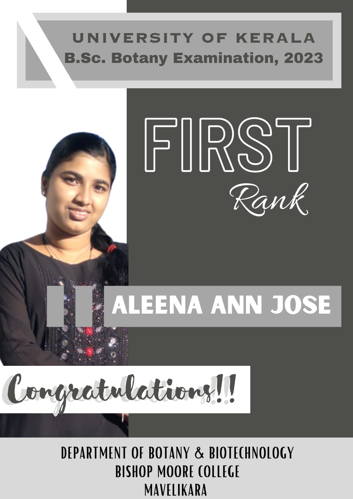 University First Rank Post Bishop Moore || B.SC BOTANY FIRST RANK KERALA UNIVERSITY 2023: ALEENA ...